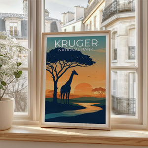 Kruger National Park Poster – Giraffe Silhouette Sunset