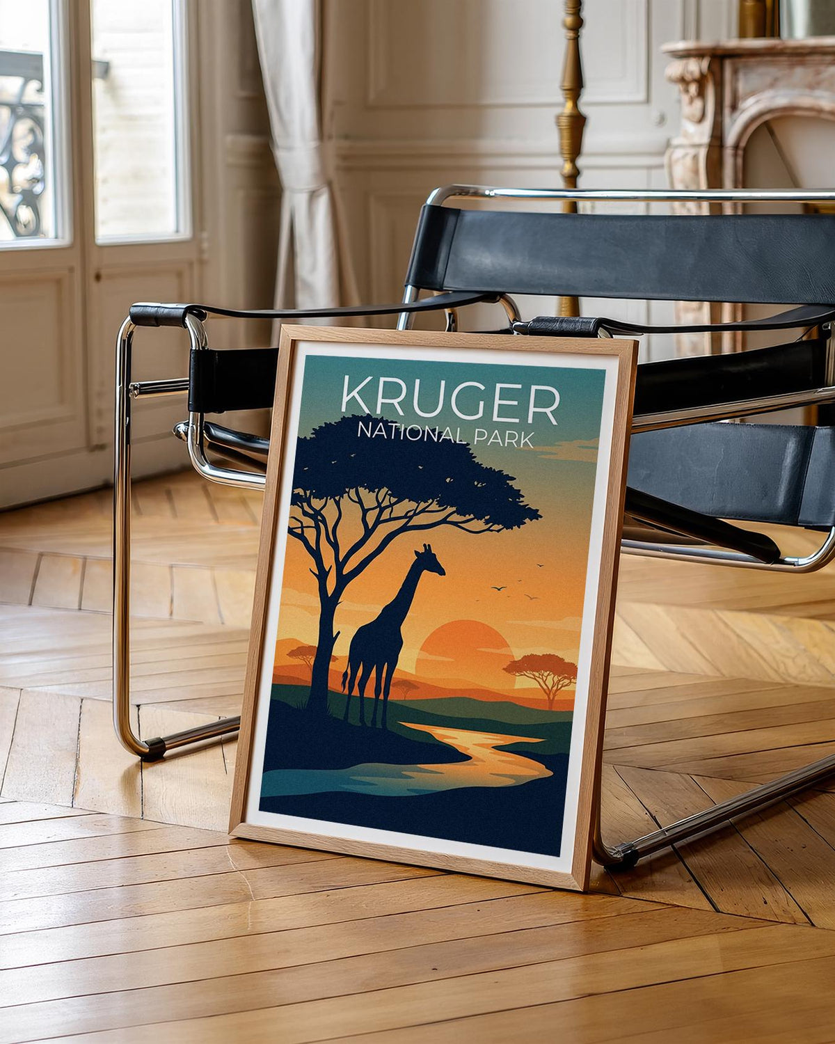 Kruger National Park Poster – Giraffe Silhouette Sunset
