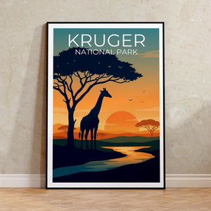Kruger National Park Poster – Giraffe Silhouette Sunset