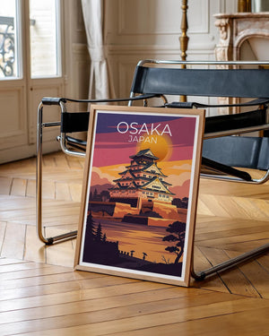 Osaka Castle Poster, Japan Sunset Architecture Print