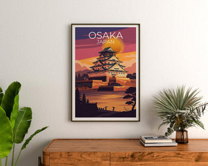 Osaka Castle Poster, Japan Sunset Architecture Print