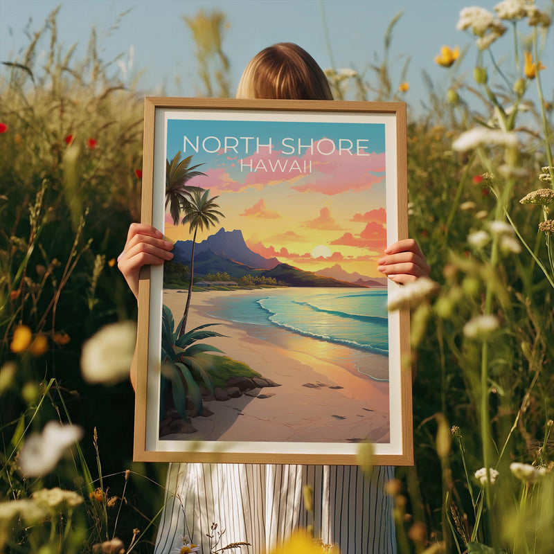 North Shore Hawaii Sunset Beach Poster, Oahu Palm Print