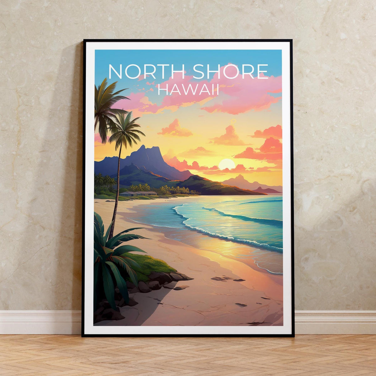 North Shore Hawaii Sunset Beach Poster, Oahu Palm Print