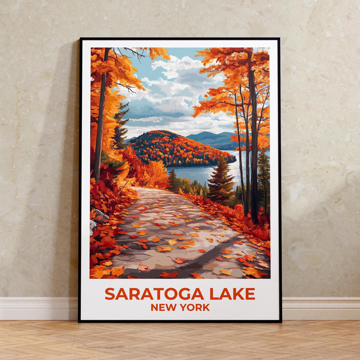 Saratoga Lake Poster, New York Fall Foliage Lake Print