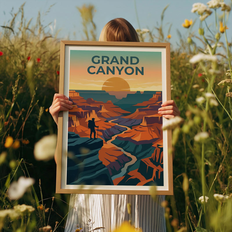 Grand Canyon Hiker Poster, Arizona Sunset Canyon Print
