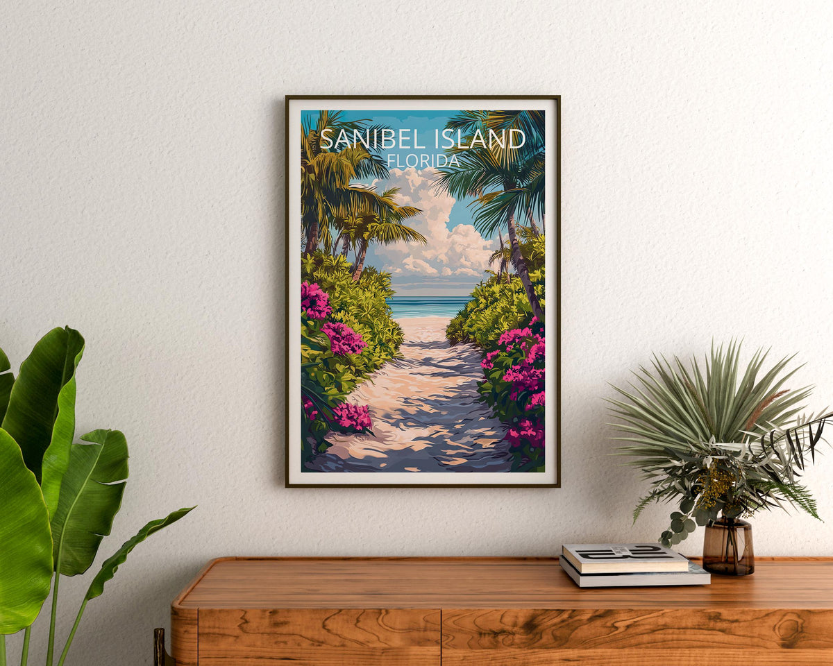 Sanibel Island Florida Poster – Palm-Lined Beach Path Print