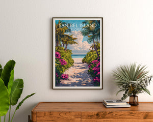 Sanibel Island Florida Poster – Palm-Lined Beach Path Print