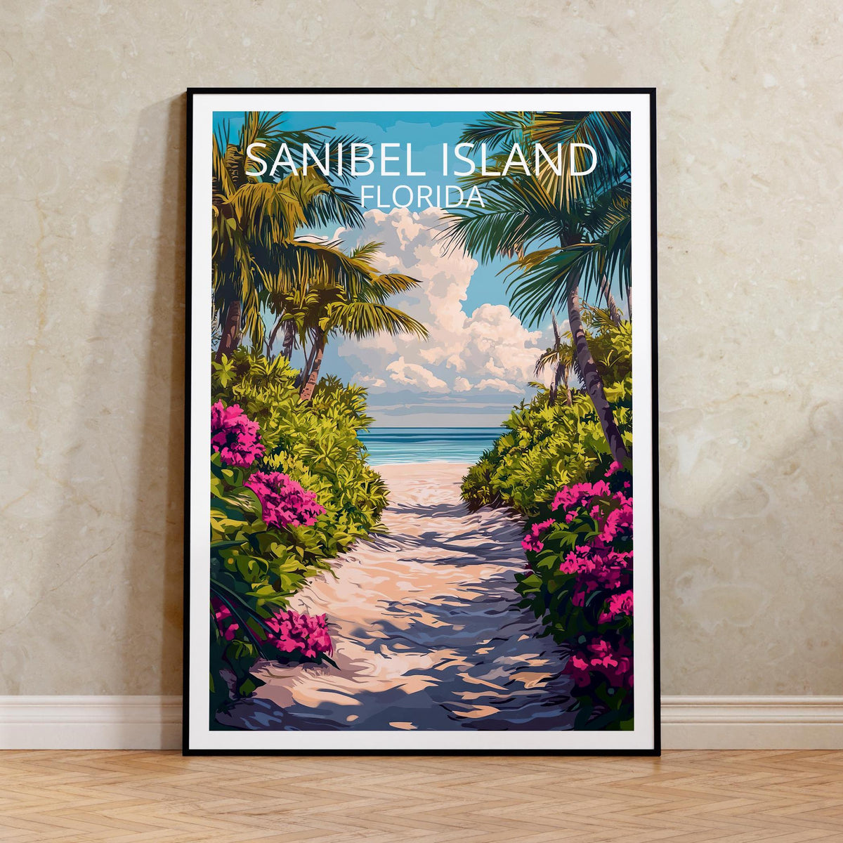Sanibel Island Florida Poster – Palm-Lined Beach Path Print