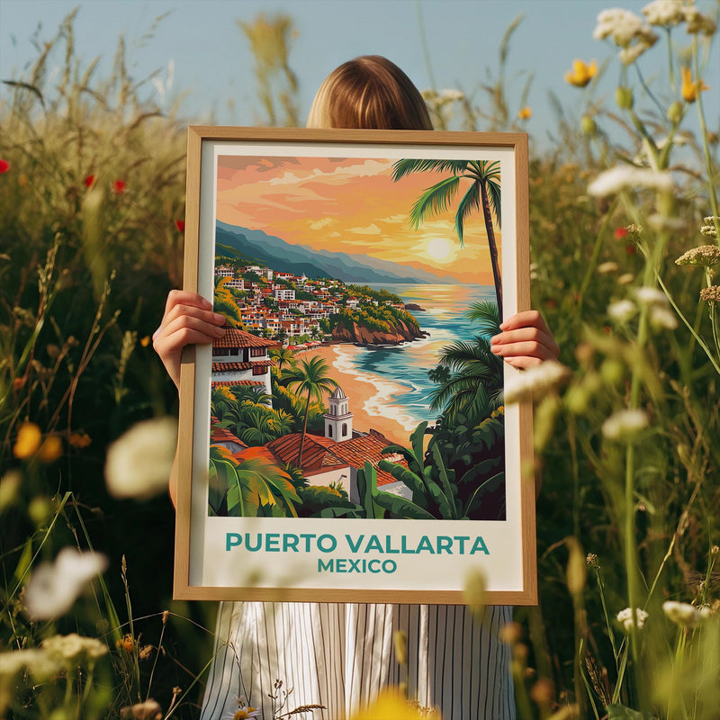 Puerto Vallarta Mexico Beach Poster, Tropical Sunset Print