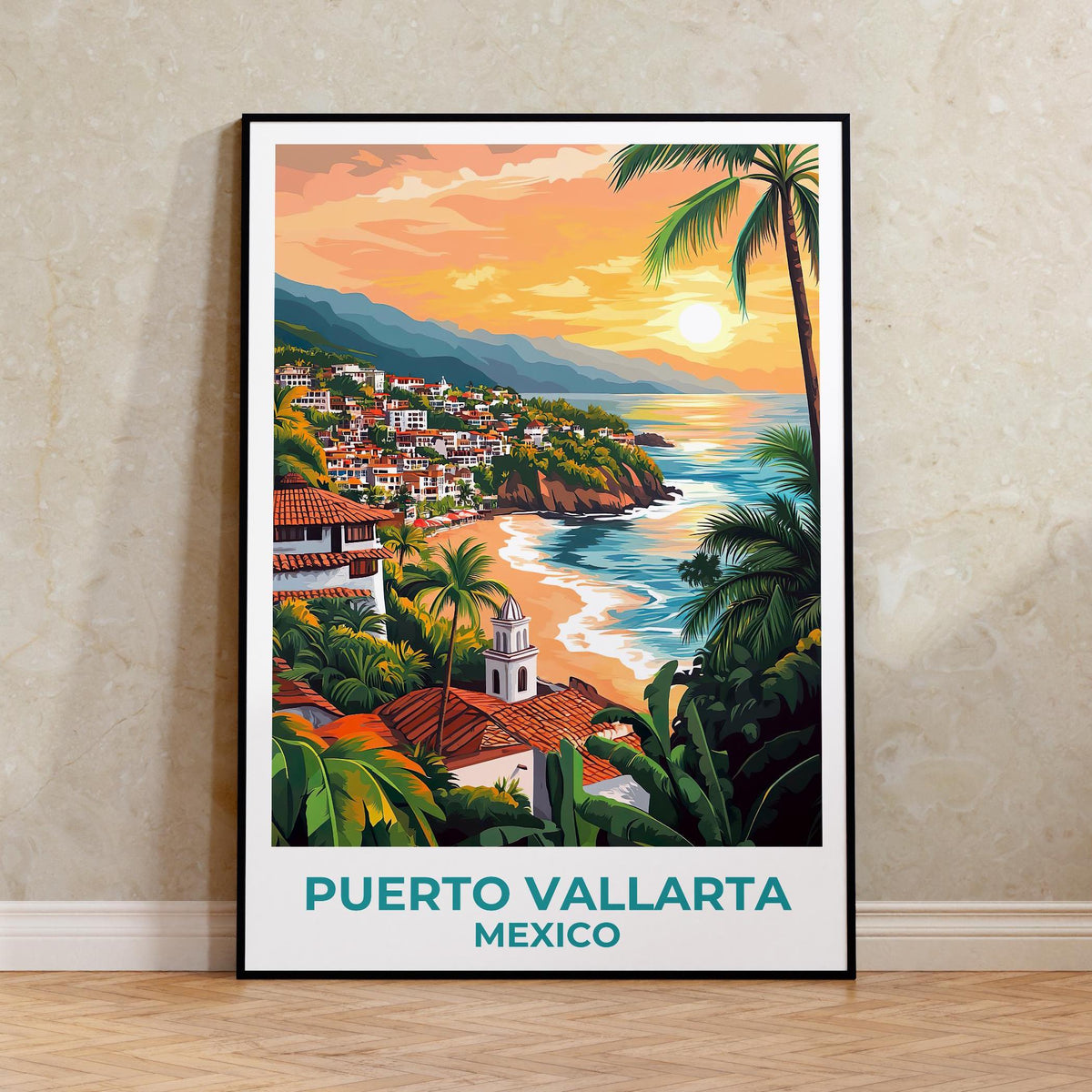 Puerto Vallarta Mexico Beach Poster, Tropical Sunset Print