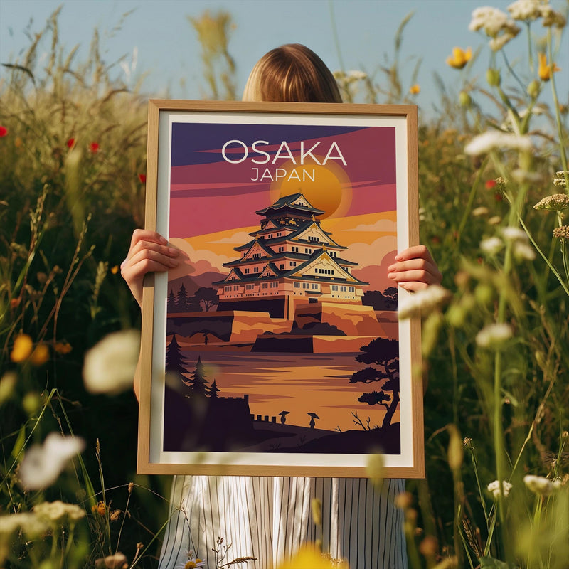 Osaka Castle Poster, Japan Sunset Architecture Print