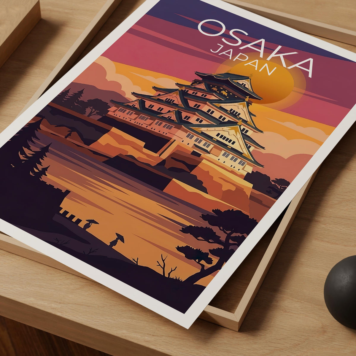 Osaka Castle Poster, Japan Sunset Architecture Print