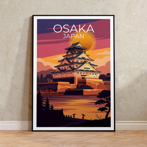 Osaka Castle Poster, Japan Sunset Architecture Print