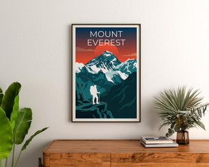 Mount Everest Sunset Poster, Hiker and Himalayan Peak