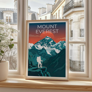 Mount Everest Sunset Poster, Hiker and Himalayan Peak