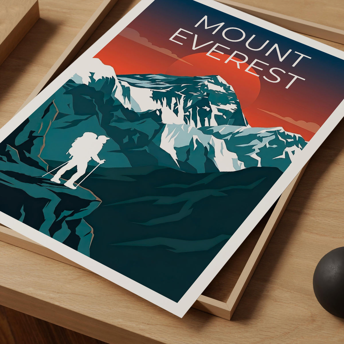 Mount Everest Sunset Poster, Hiker and Himalayan Peak