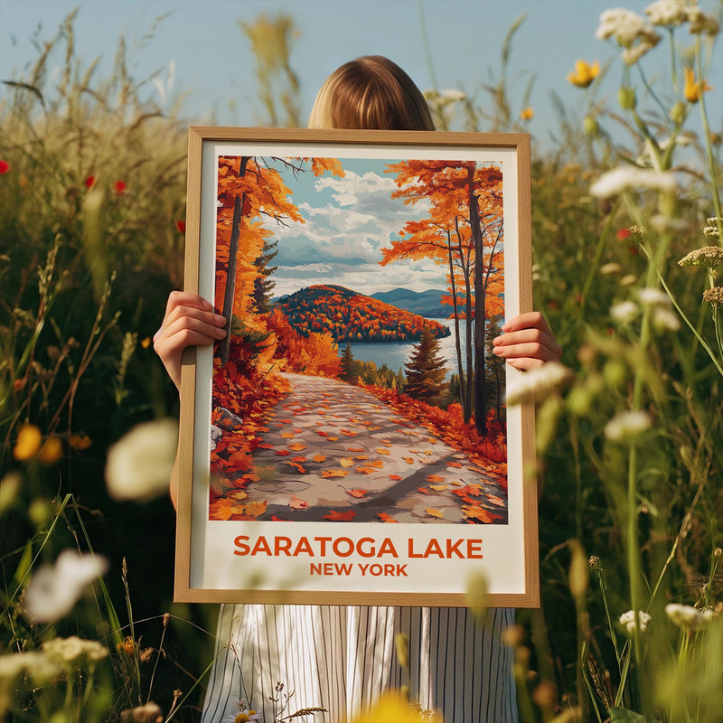 Saratoga Lake Poster, New York Fall Foliage Lake Print