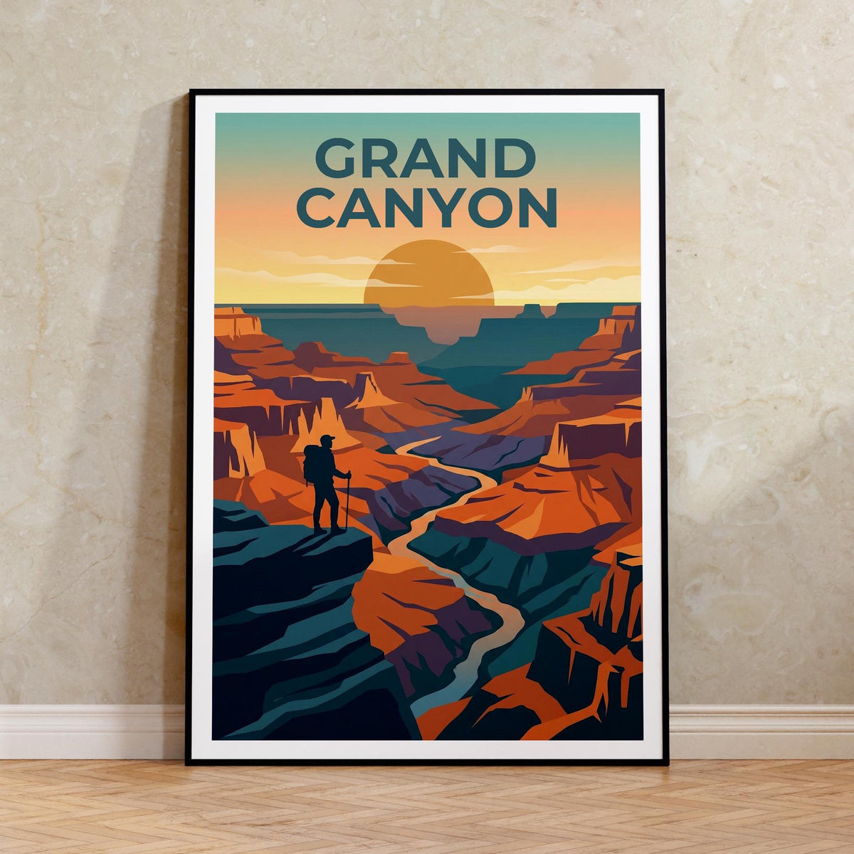 Grand Canyon Hiker Poster, Arizona Sunset Canyon Print