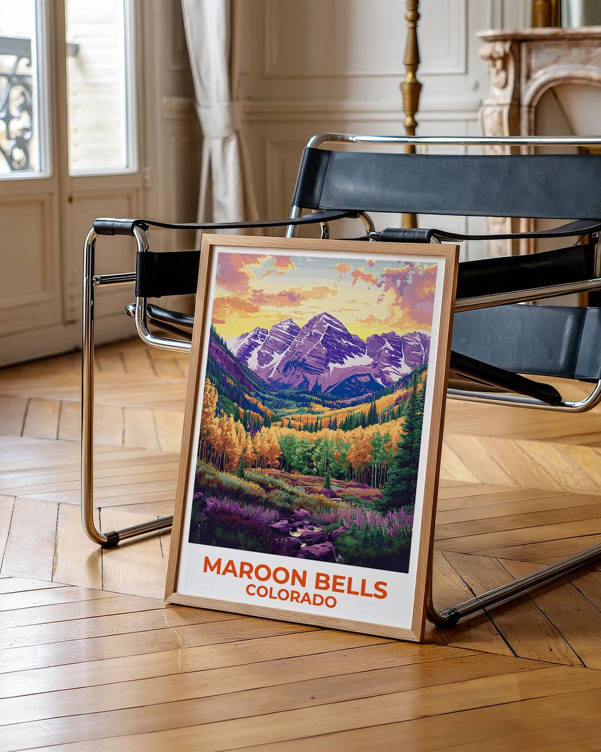 Maroon Bells Colorado Poster, Autumn Aspen Forest Print