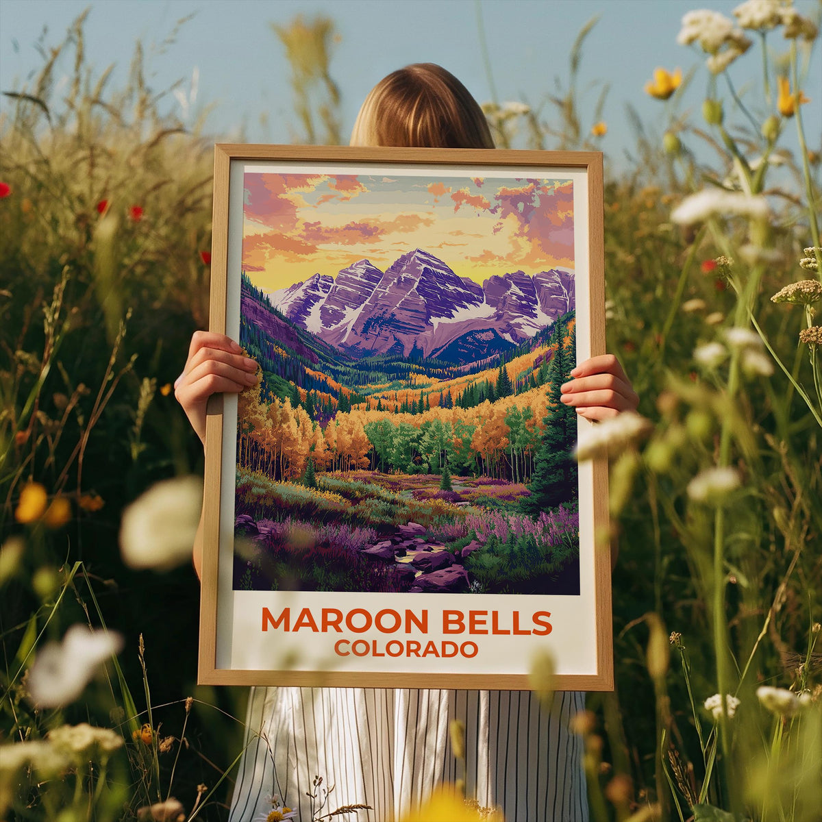 Maroon Bells Colorado Poster, Autumn Aspen Forest Print