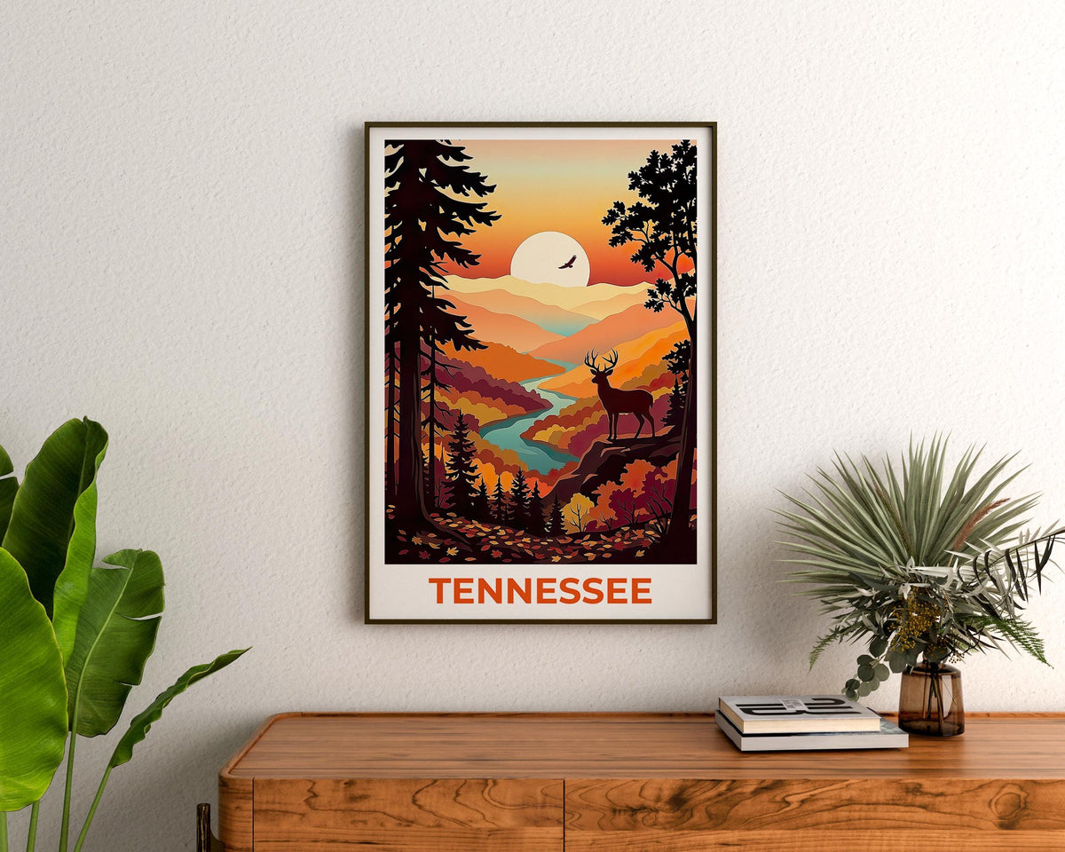 Tennessee Autumn Deer Sunset Print - Smoky Mountains Art