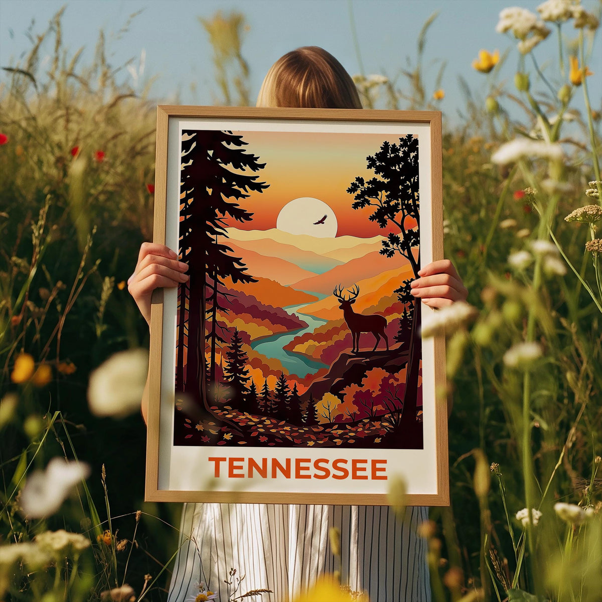 Tennessee Autumn Deer Sunset Print - Smoky Mountains Art