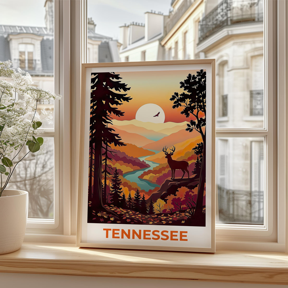 Tennessee Autumn Deer Sunset Print - Smoky Mountains Art