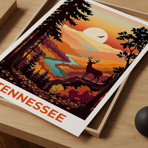 Tennessee Autumn Deer Sunset Print - Smoky Mountains Art