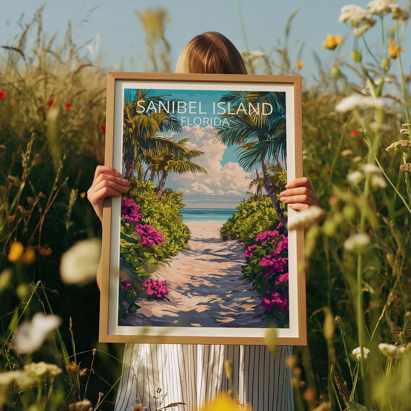 Sanibel Island Florida Poster – Palm-Lined Beach Path Print