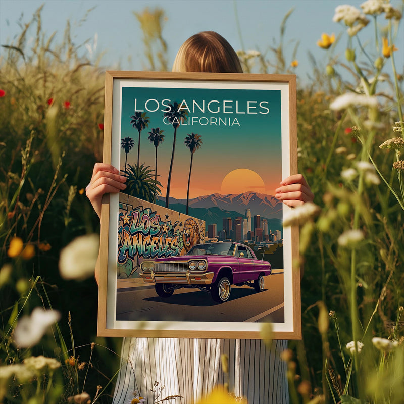 Los Angeles Lowrider Poster — Palm Trees & Skyline Art