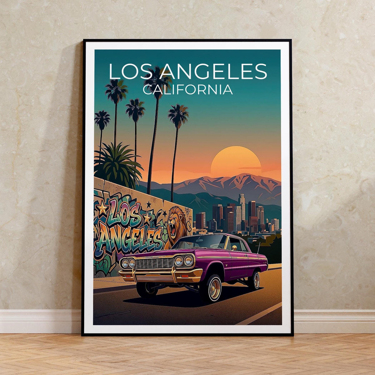 Los Angeles Lowrider Poster — Palm Trees & Skyline Art