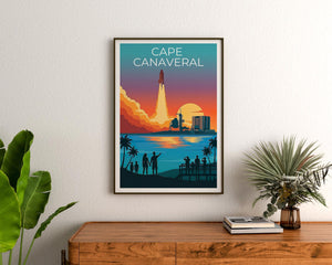 Cape Canaveral Poster Space Shuttle Launch Sunset Art