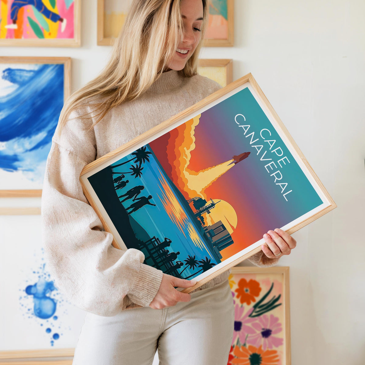 Cape Canaveral Poster Space Shuttle Launch Sunset Art