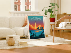 Cape Canaveral Poster Space Shuttle Launch Sunset Art