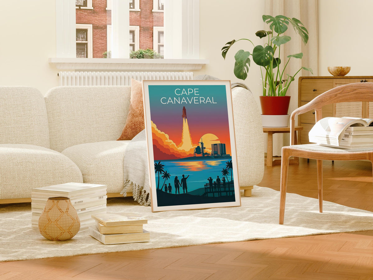 Cape Canaveral Poster Space Shuttle Launch Sunset Art