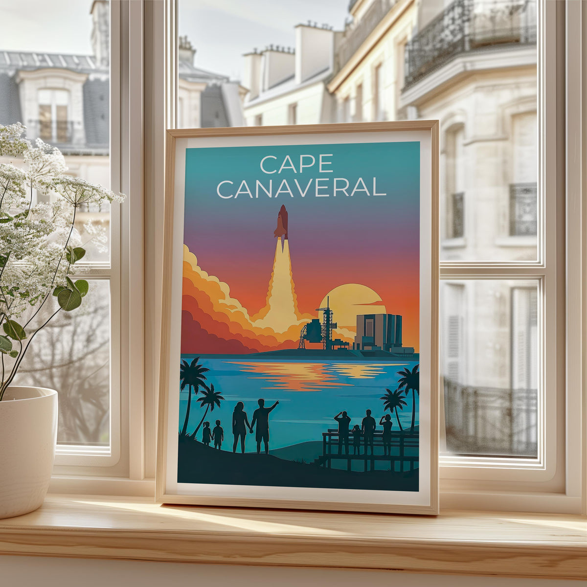 Cape Canaveral Poster Space Shuttle Launch Sunset Art