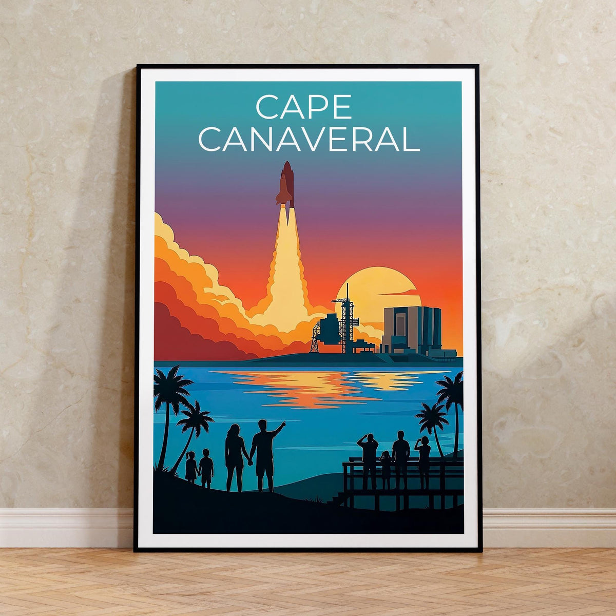 Cape Canaveral Poster Space Shuttle Launch Sunset Art