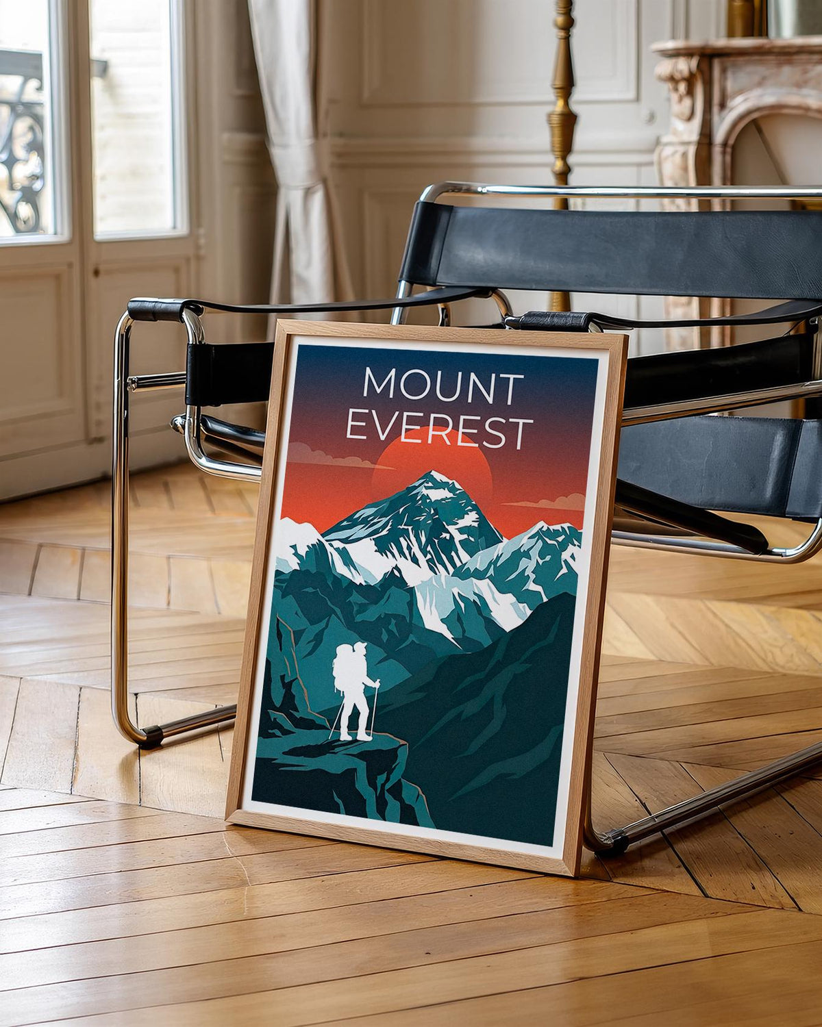 Mount Everest Sunset Poster, Hiker and Himalayan Peak