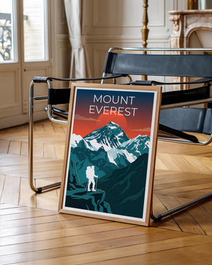 Mount Everest Sunset Poster, Hiker and Himalayan Peak