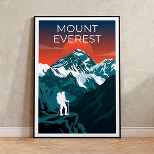 Mount Everest Sunset Poster, Hiker and Himalayan Peak