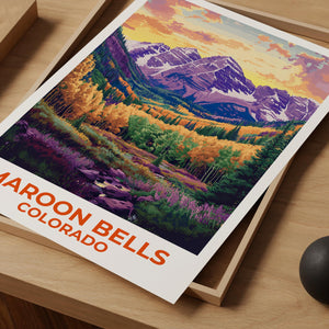 Maroon Bells Colorado Poster, Autumn Aspen Forest Print
