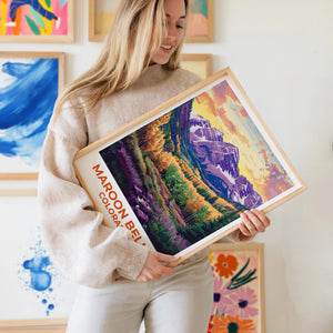 Maroon Bells Colorado Poster, Autumn Aspen Forest Print
