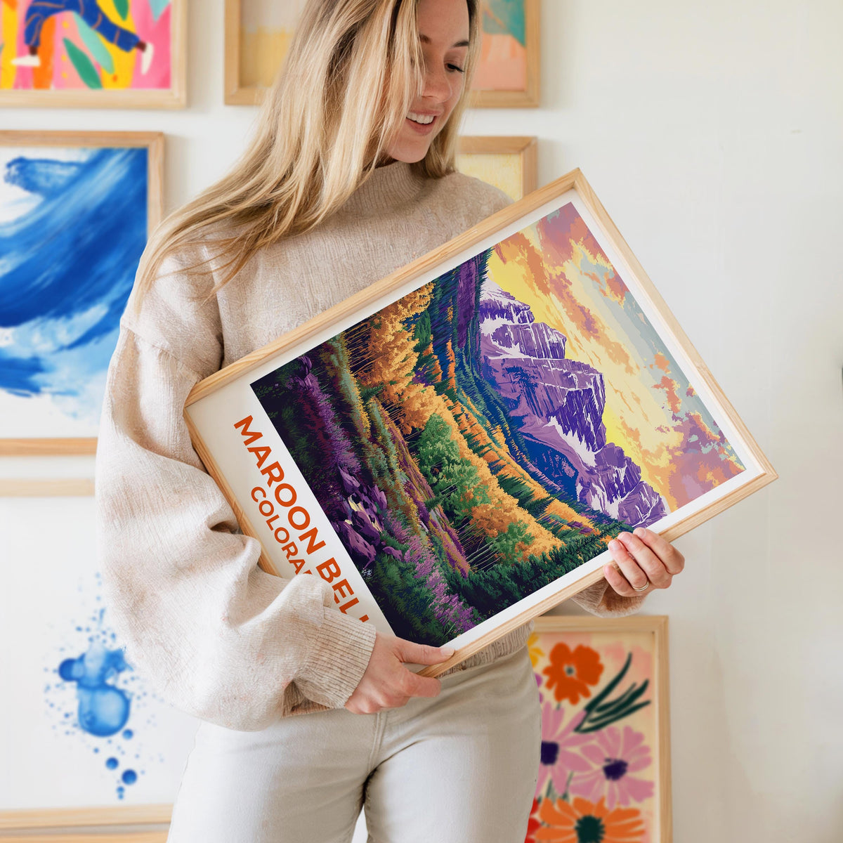 Maroon Bells Colorado Poster, Autumn Aspen Forest Print