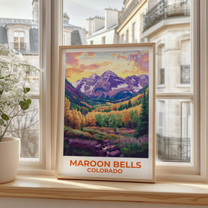 Maroon Bells Colorado Poster, Autumn Aspen Forest Print