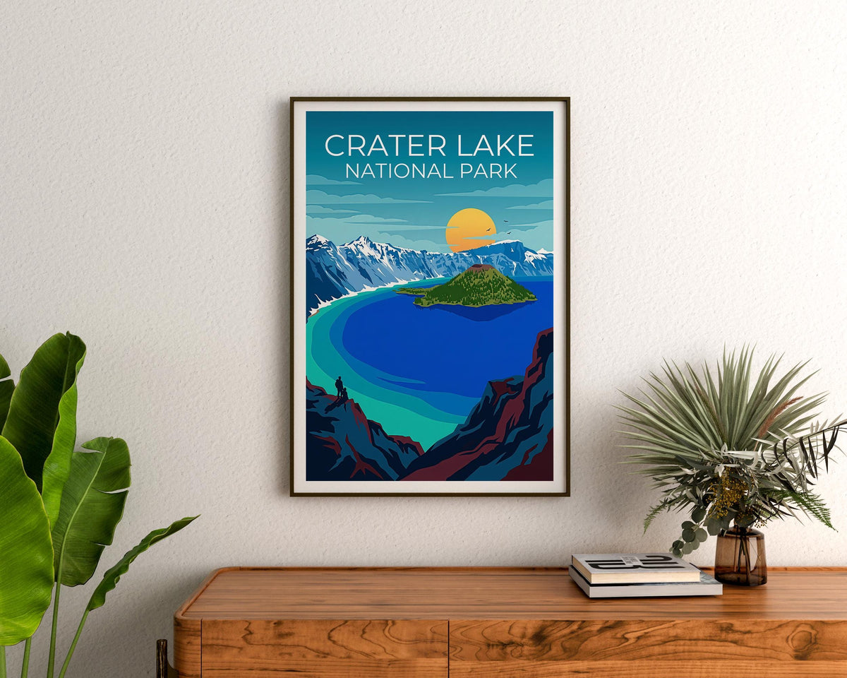 Crater Lake Poster – National Park Wizard Island Art
