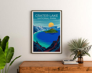 Crater Lake Poster – National Park Wizard Island Art