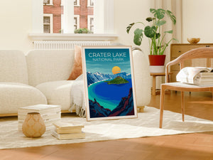Crater Lake Poster – National Park Wizard Island Art