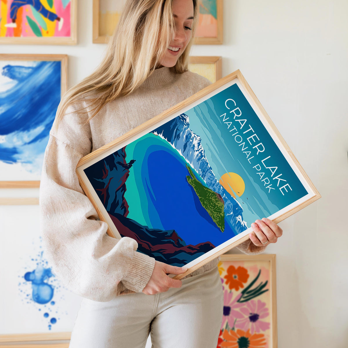 Crater Lake Poster – National Park Wizard Island Art