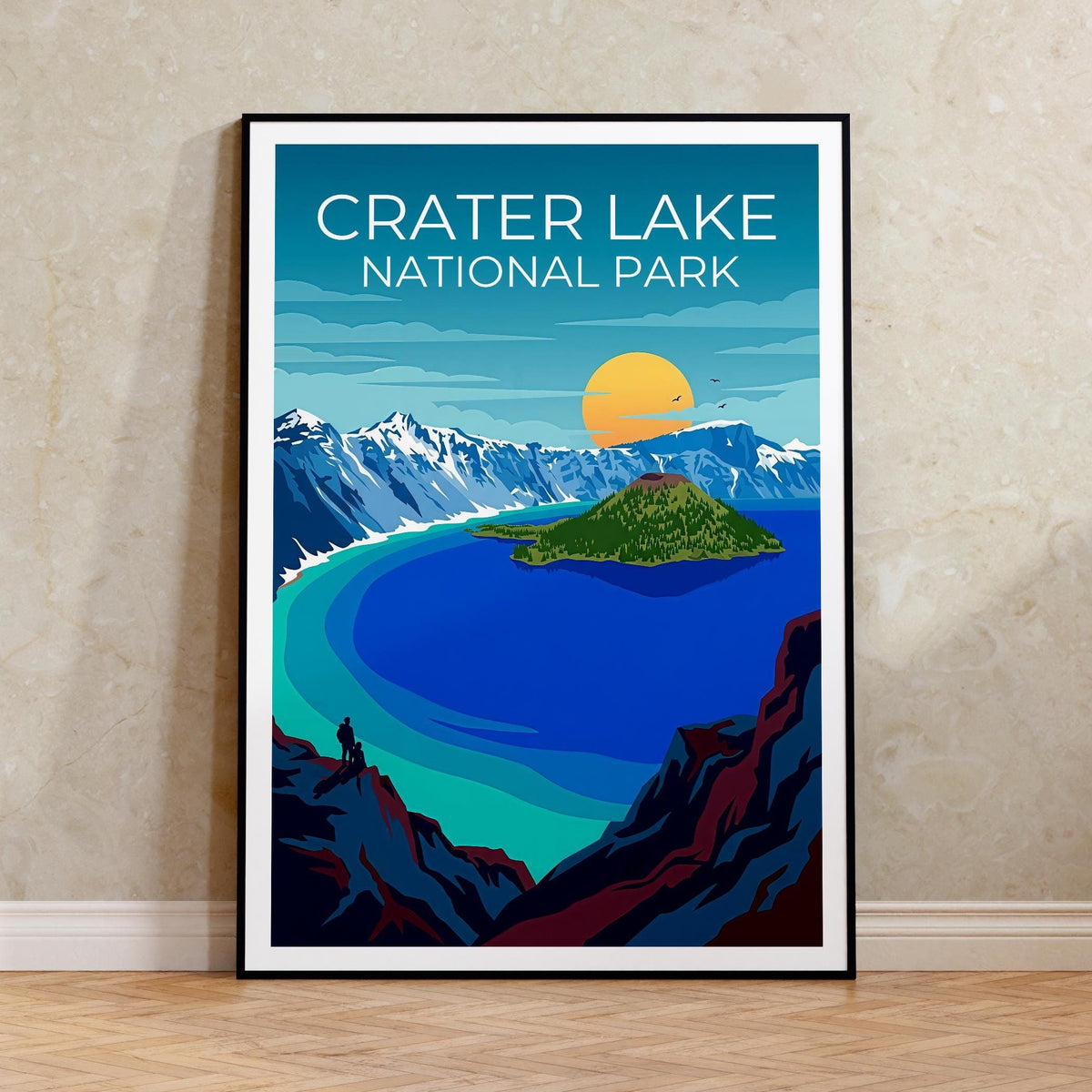 Crater Lake Poster – National Park Wizard Island Art