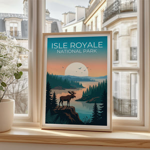 Isle Royale National Park Moose Sunset Lake Poster Print